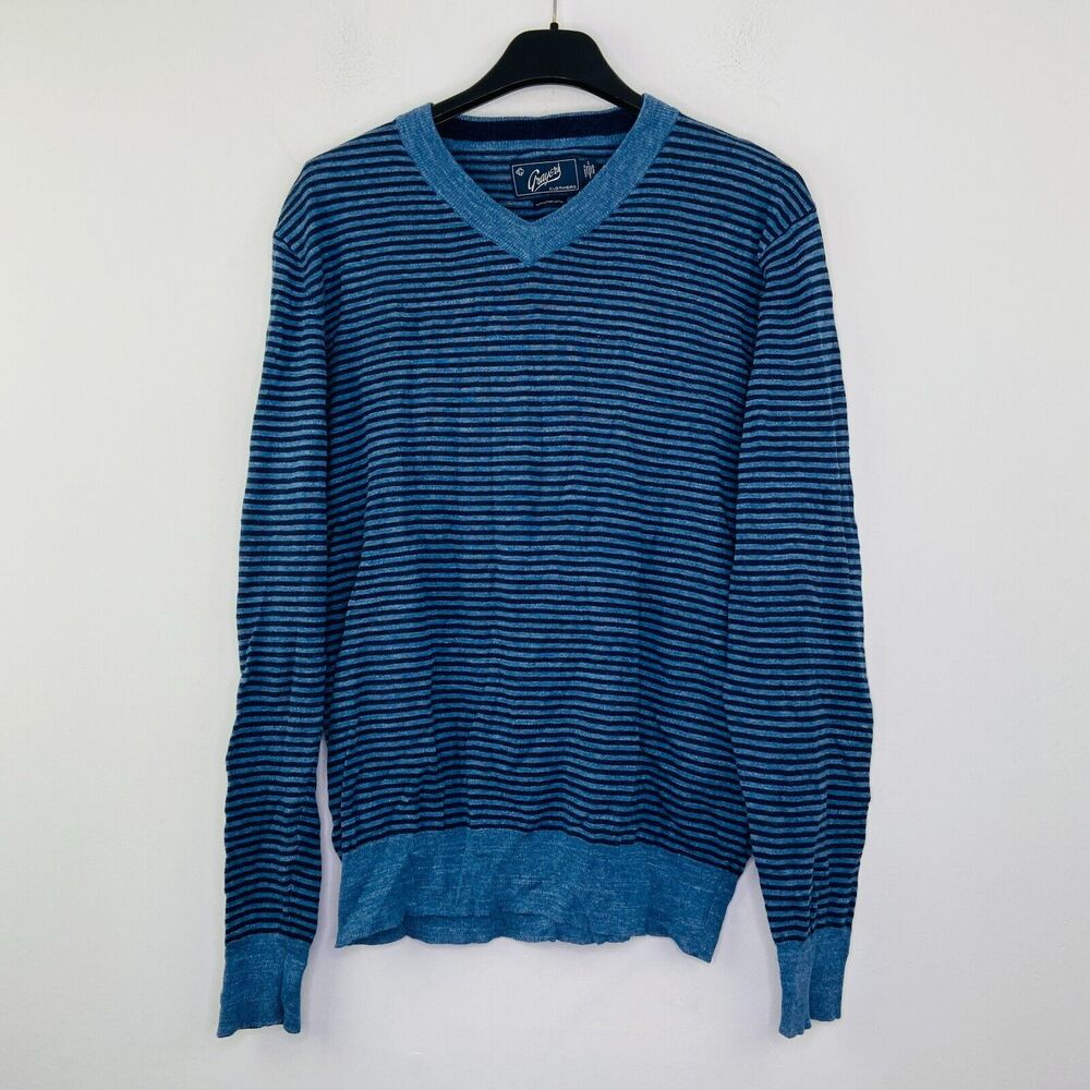Grayers Men's Large Sweater Blue Stripe Bleecker Lightweight V Neck NWT AU4